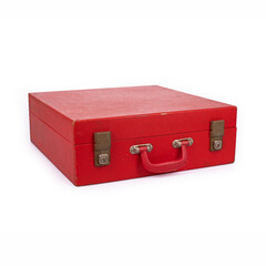 Set for a picnic in a red case on white background