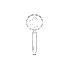 Magnify glass vintage vector sketch. Magnifying glass line hand drawn doodle illustration, isolated. Lupe lens icon.
