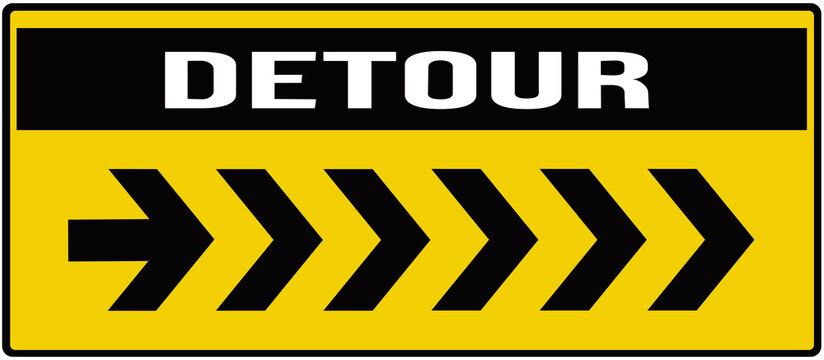 A sign that indicates the detour in black and  yellow color.