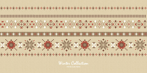 かわいいシームレスのノルディックデザイン　冬　クリスマス　パターン　チロリアンテープ　イラスト素材　Winter background design