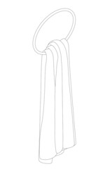 Contour towel on a round hanger made of black lines isolated on white background. Isometric view. Vector illustration