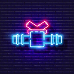 Straight through ball valve neon icon. Irrigation system, watering system, hose and accessories glowing sign. Vector illustration for design, website, advertising, store, goods.