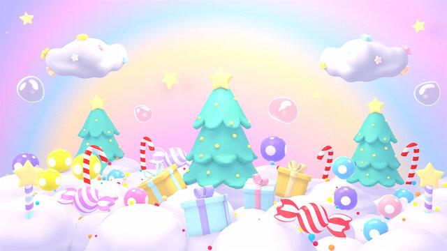 3d rendered sweet Christmas candy land.