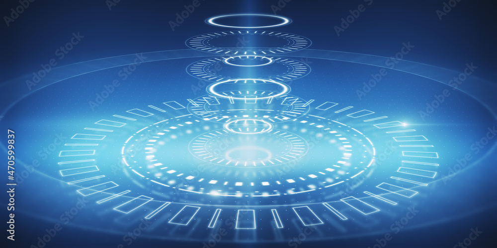 Aufkleber Abstract gaming interface on blue sky backdrop. Hud and virtual reality concept. 3D Rendering.