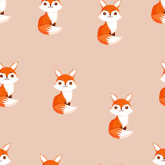 Seamless pattern with cute fox. Texture with animals for textiles, wallpaper or print design. Vector illustration.