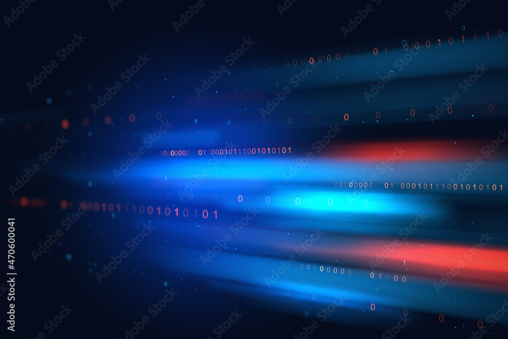 Fototapete Creative blue backdrop with binary code. Technology and coding concept. 3D Rendering.