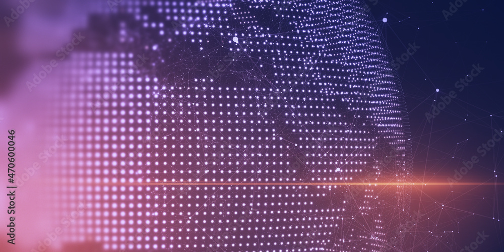 Poster abstract glowing polygonal globe on blurry starry sky background. earth, technology, space and digit