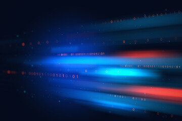 Creative blue backdrop with binary code. Technology and coding concept. 3D Rendering.