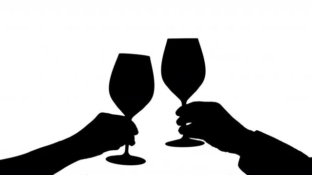 Wine glasses making cheers in shadow