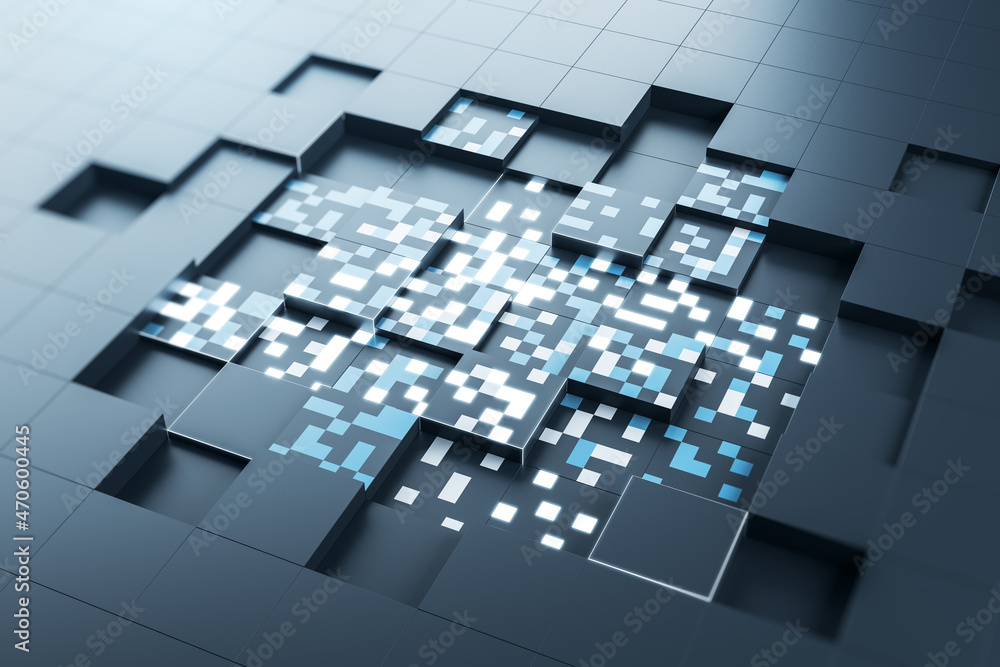 Poster Abstract glowing gray square background. Technology and design concept. 3D Rendering.