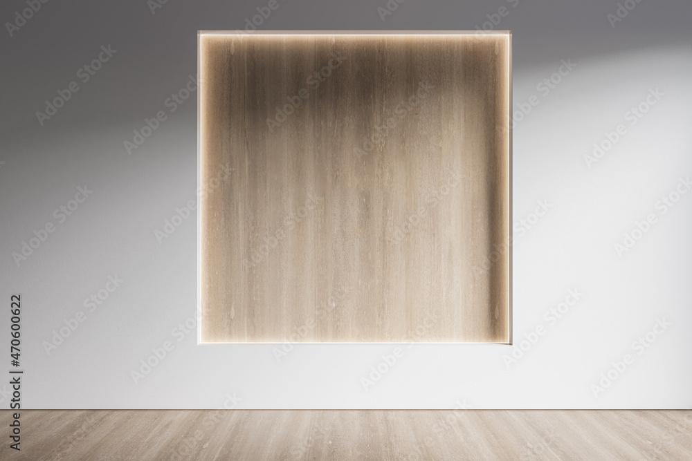 Poster minimalistic concrete interior with abstract clean black round poster on wall. mock up, 3d rendering