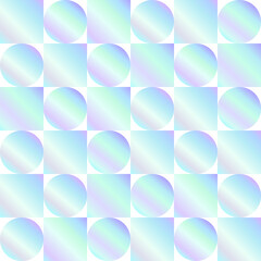 Seamless holographic abstract pattern. Geometric print composed of circles and squares on white background. Hologram.