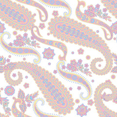 Seamless Paisley pattern in indian batik style. Floral vector illustration