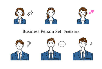 ビジネススーツ姿の可愛い男性と女性の証明写真のようなアバターアイコンセット イラスト ベクター