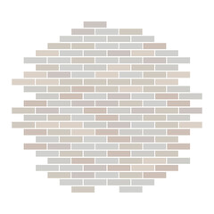 Realistic pattern. Round grey brick wall on white background. Colorful background. Gray brick texture. Border, frame for any text.