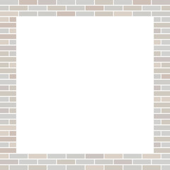 Realistic pattern. Square grey brick wall on white background. Colorful background. Gray brick texture with copy space. Border, frame for any text.