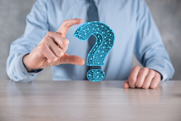 Question mark. 3d abstract on dark background with dots and stars. Ask symbol. Help support, faq...