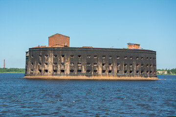 Ruined medieval Fort Alexander, also Fort Alexander I, or Plague Fort naval fortress on an...