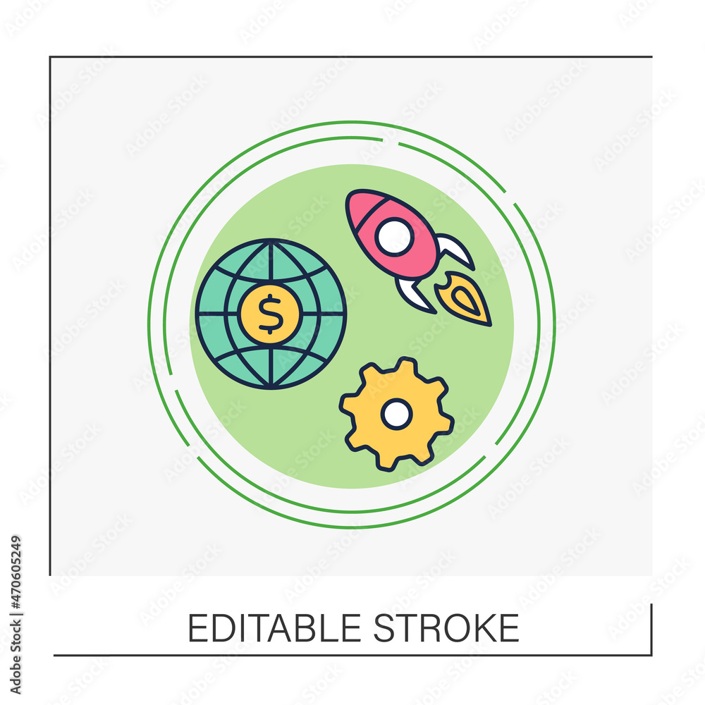 Poster business concept line icon. launch startup. rocket and configuration. financial literacy.vector isol