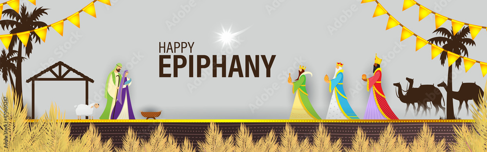 Wall mural Vector illustration of Epiphany, Christian festival, three wise men