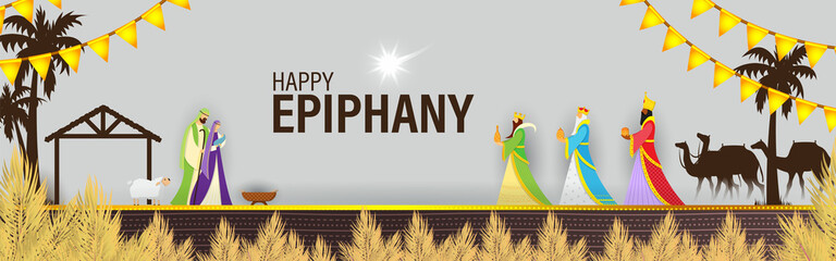 Vector illustration of Epiphany, Christian festival, three wise men