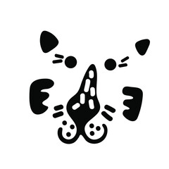 Portrait of cute cartoon hand drawn tiger for the design in scandinavian style. Black and white. Perfect for childish print, t-shirt, apparel, cards, poster, nursery decoration. Vector Illustration