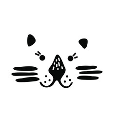 Portrait of cute cartoon hand drawn tiger for the design in scandinavian style. Black and white. Perfect for childish print, t-shirt, apparel, cards, poster, nursery decoration. Vector Illustration