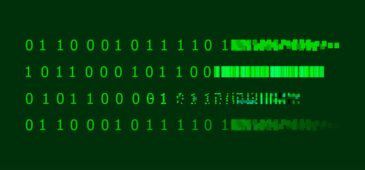 binary code is transforming to the pixels, colorful green illustration, isolated elements.