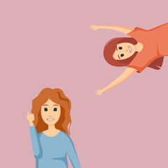 Poster with happy girls and place for text. Vector cartoon illustration