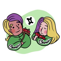 Cute Gemini Horoscope cartoon vector illustration