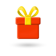 3d gift box icon with ribbon. Christmas holiday or Birthday present package. Red giftbox. Vectro illustration.