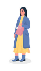 Happy female buyer semi flat color vector character. Standing figure. Full body person on white. Holiday celebration isolated modern cartoon style illustration for graphic design and animation