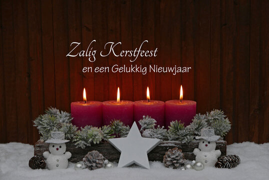 Weihnachtskarte mit Text auf niederländisch:Zalig Kerstfeest en een Gelukkig Nieuwjaar