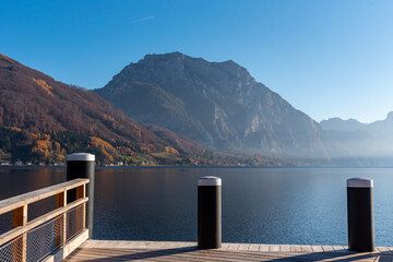 Lake Traunsee and mount Traunstein in autumn, great wallpaper