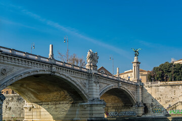  A view of Ponte Vittorio Emanuele II on Tiber river, Rome, Italy