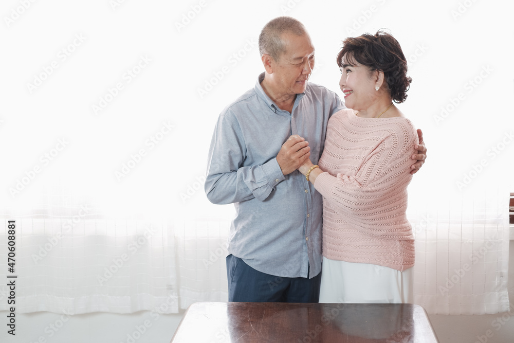 Wall mural portrait of nice couple senior asia woman and retirement man