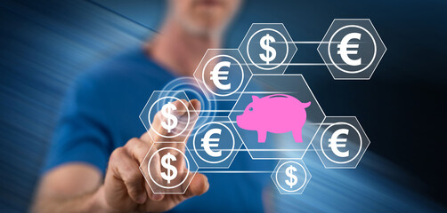Man touching a saving money concept