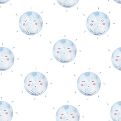 Fairy moon sleeping watercolor seamless pattern. Template for decorating designs and illustrations.