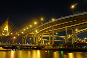 Fototapeta na wymiar Bhumibol highway Bridge in Bangkok, THAILAND