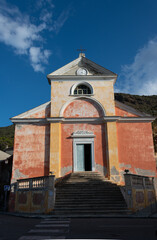 Obraz premium church in the village of Nonza ,corsica ,France ,landscape typical corsican town .