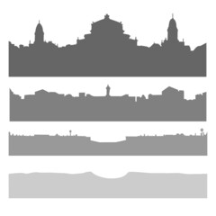 black and white silhouette of the city divided into parts