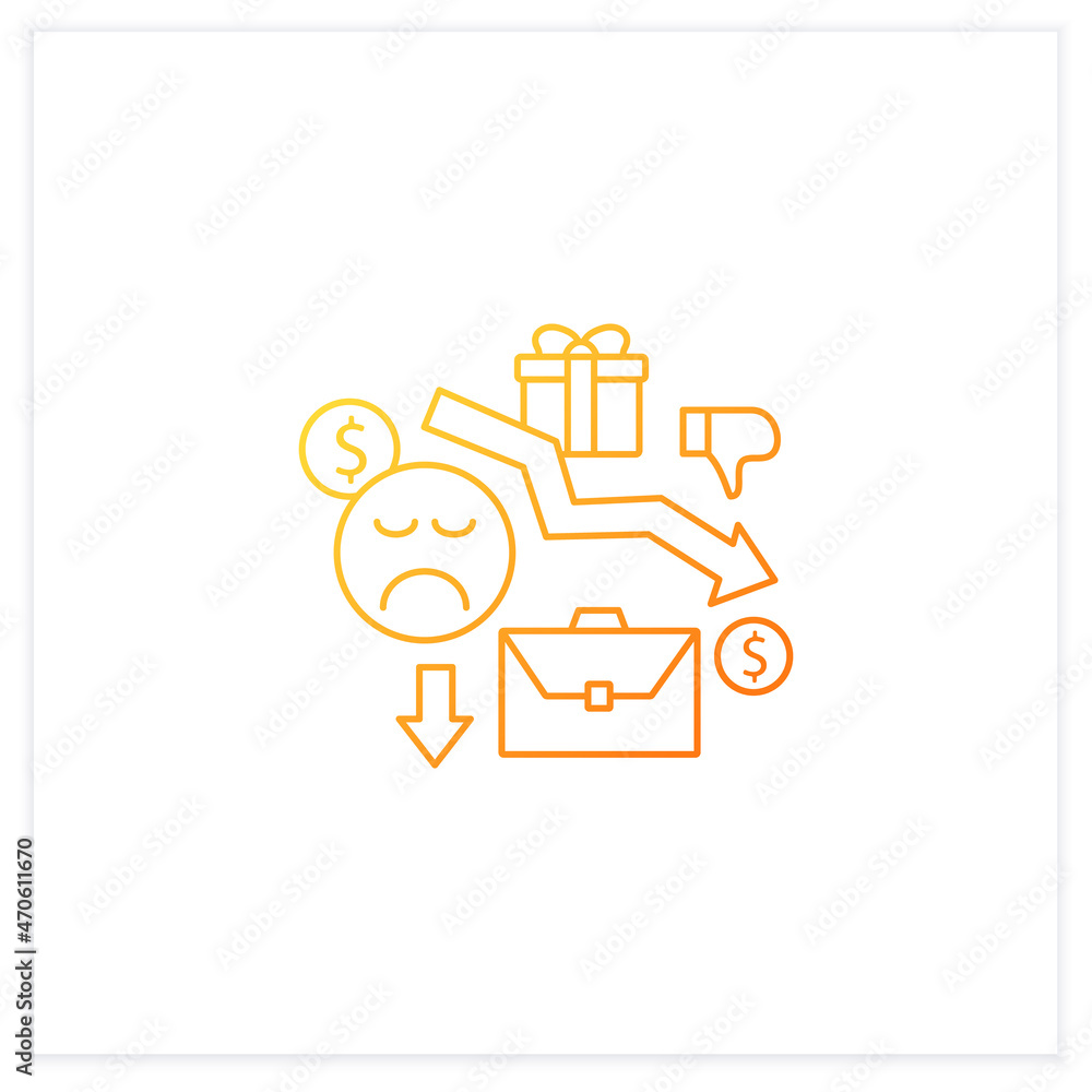 Poster motivation gradient icon.reduce work motivation. work trouble. unhappy workers. efficiency decline.u