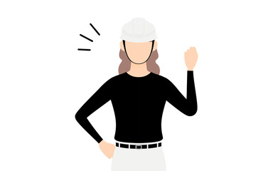 大工の女性のポーズ、元気よくガッツポーズ