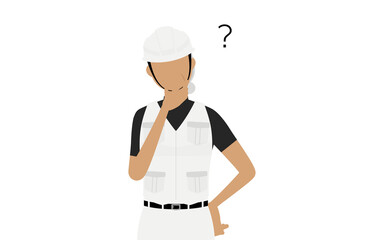 大工のシニア女性のポーズ、疑問を持つ