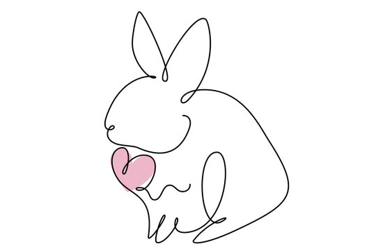 Easter bunny with heart continuous one line drawing. Rabbit simple image. Minimalist vector illustration.