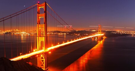 timelapse of the golden gate bridge at sunset, San Francisco - Powered by Adobe