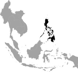 Black Map of Philippines inside the gray map of Southeast region of Asia