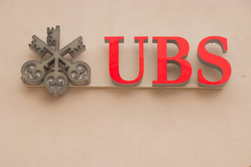 UBS sign on the wall of an office. Taken in St. Moritz/Switzerland,10.31.2020.