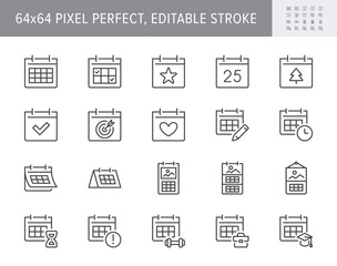 Fototapeta premium Calendar line icons. Vector illustration include icon - hourglass, deadline, timetable, deadline, agenda, sandglass outline pictogram for syllabus schedule. 64x64 Pixel Perfect, Editable Stroke