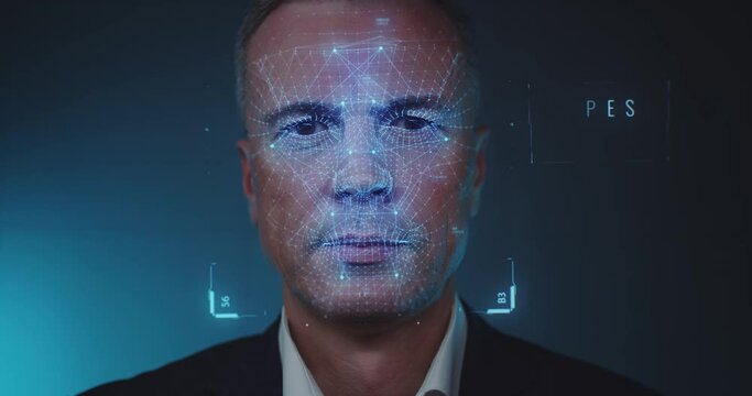 Male manager using face recognition system
